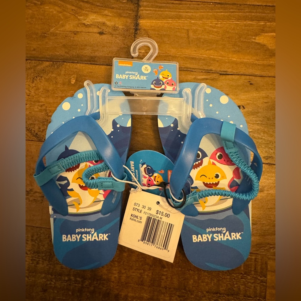 Baby Shark Toddler Flip Flops (New With Tags) -Size 7/8